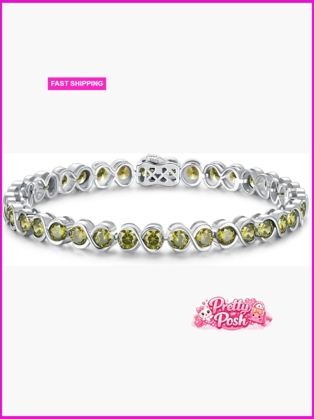 Sterling Silver 7 Inch Infinity Tennis Bracelet, Wedding Anniversary Birthday